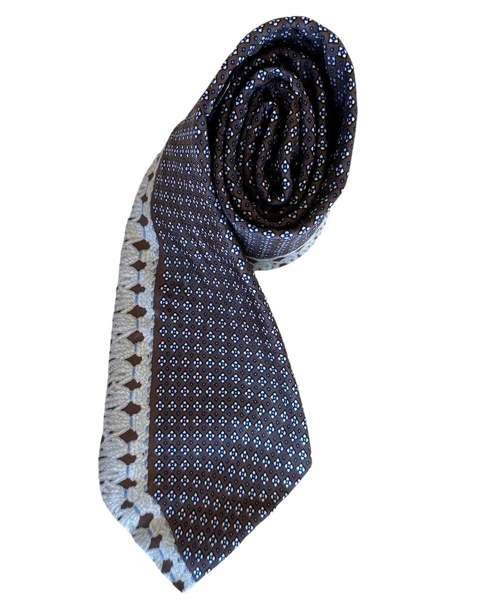 Ted Lapidus 100% Silk Brown Geometric Vintage Art Deco Italian Made Italy RARE